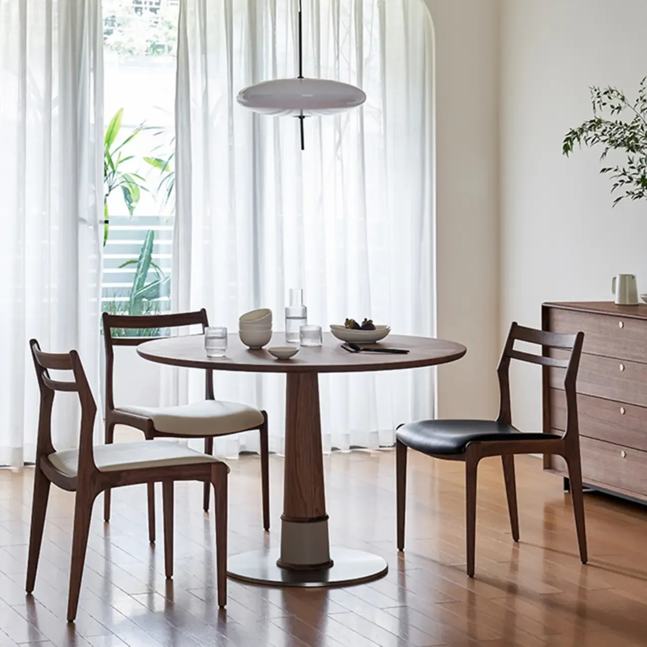 Modern Upholstered Ladder Back Wooden Dining Chair  Image - 8