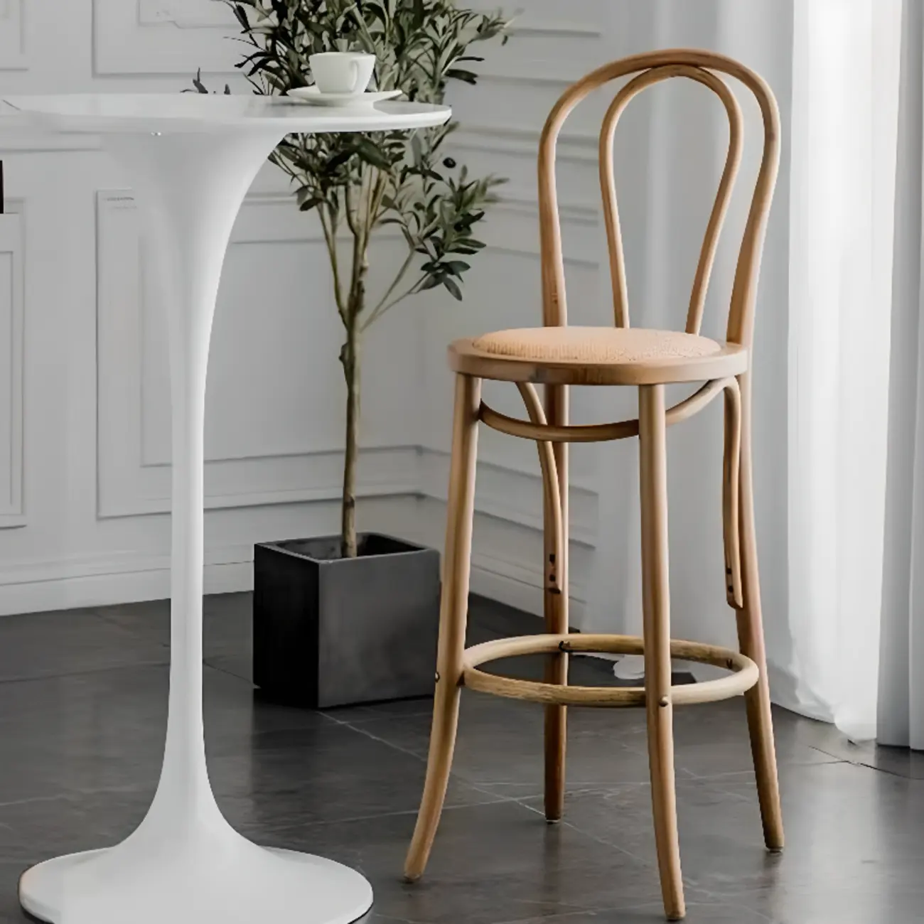 Walnut Beech Wood Leather Seat Bar Stools with Back Image - 4 | homeyfad