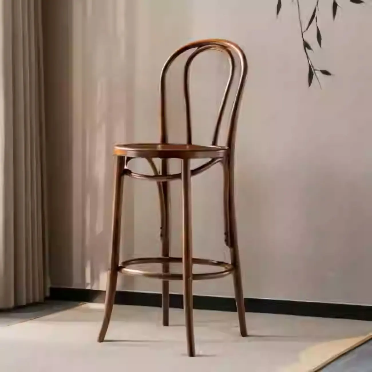 Walnut Beech Wood Leather Seat Bar Stools with Back Image - 5 | homeyfad