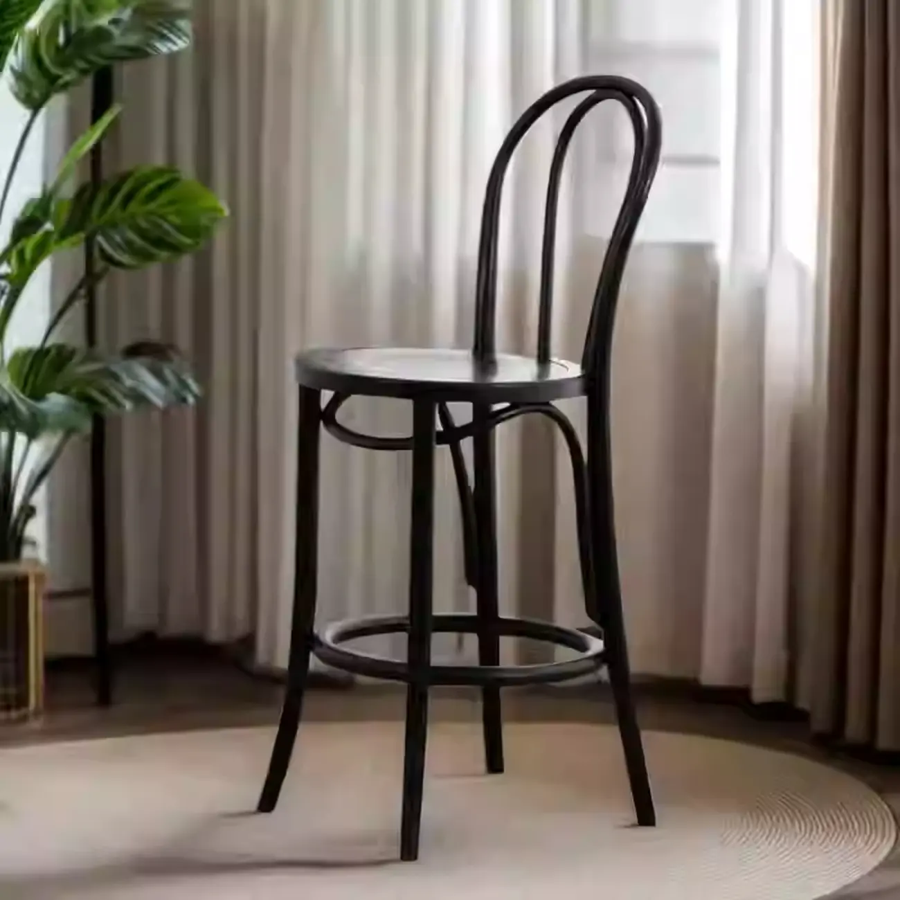 Walnut Beech Wood Leather Seat Bar Stools with Back Image - 3 | homeyfad