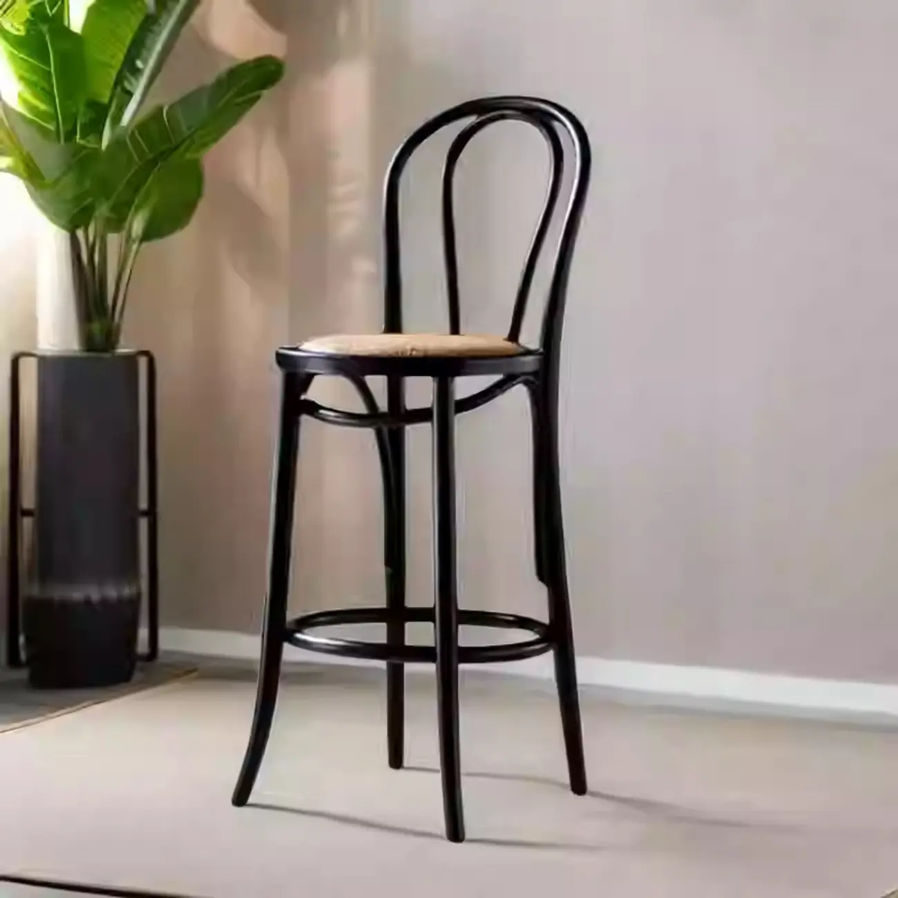 Walnut Beech Wood Leather Seat Bar Stools with Back Image - 2 | homeyfad