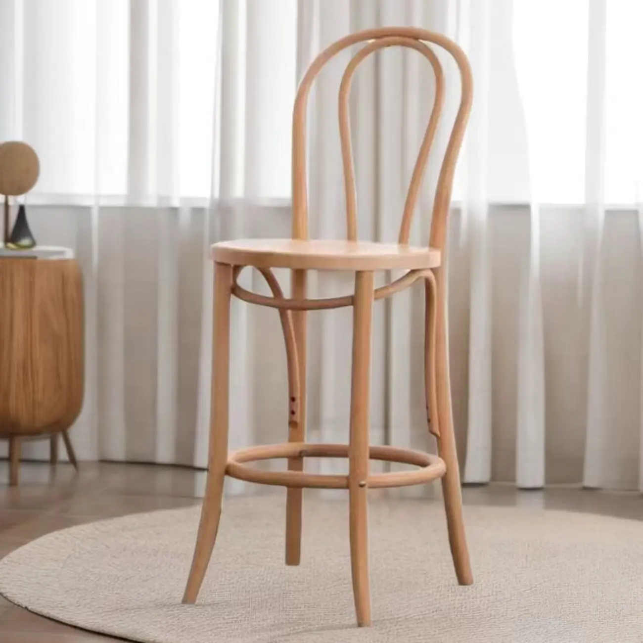 Walnut Beech Wood Leather Seat Bar Stools with Back Image - 7 | homeyfad