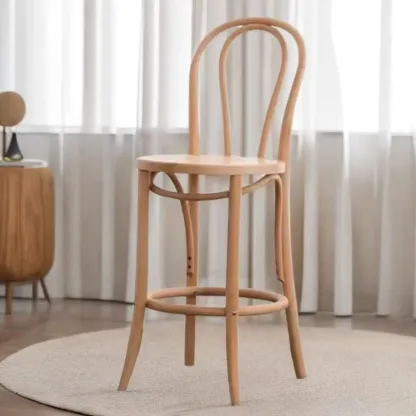 Walnut Beech Wood Leather Seat Bar Stools with Back Image - 7