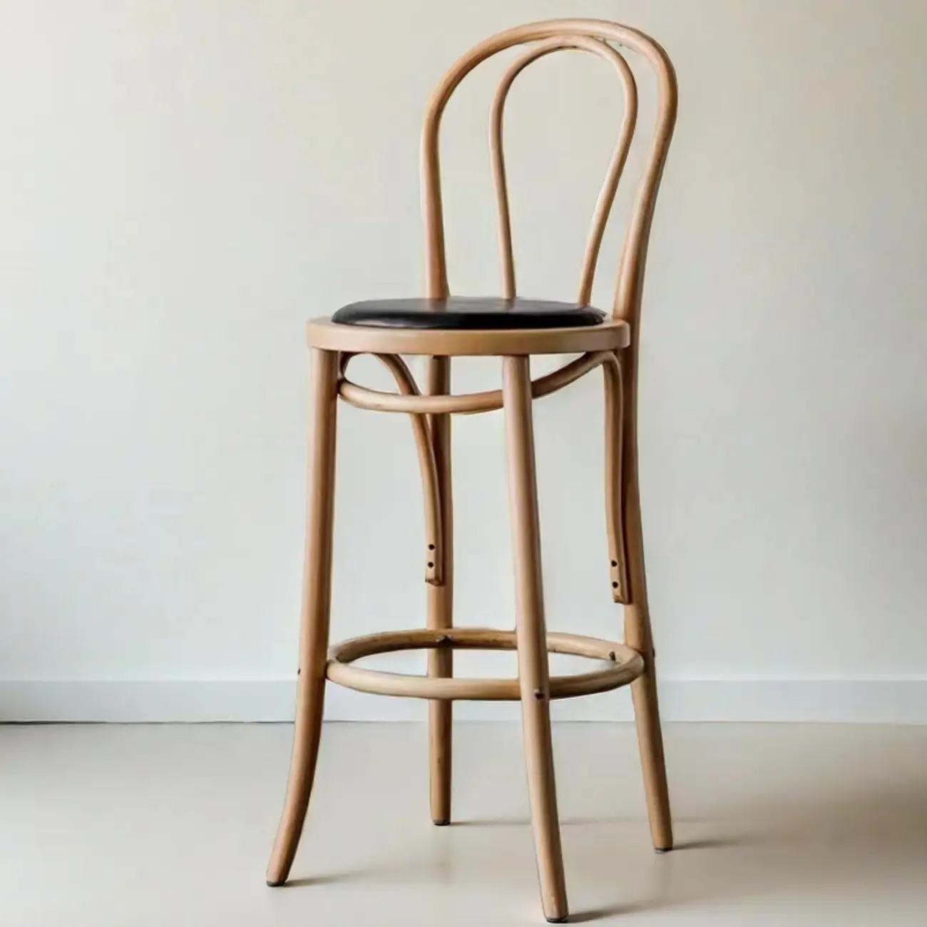 Walnut Beech Wood Leather Seat Bar Stools with Back Image - 14 | homeyfad