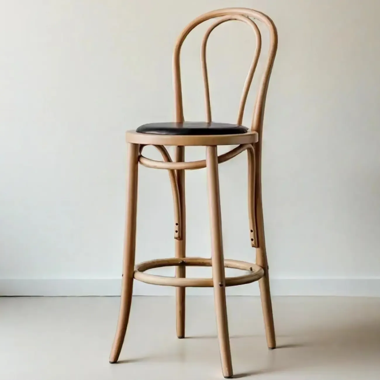 Walnut Beech Wood Leather Seat Bar Stools with Back Image - 14