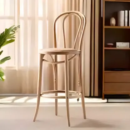 Walnut Beech Wood Leather Seat Bar Stools with Back Image - 10