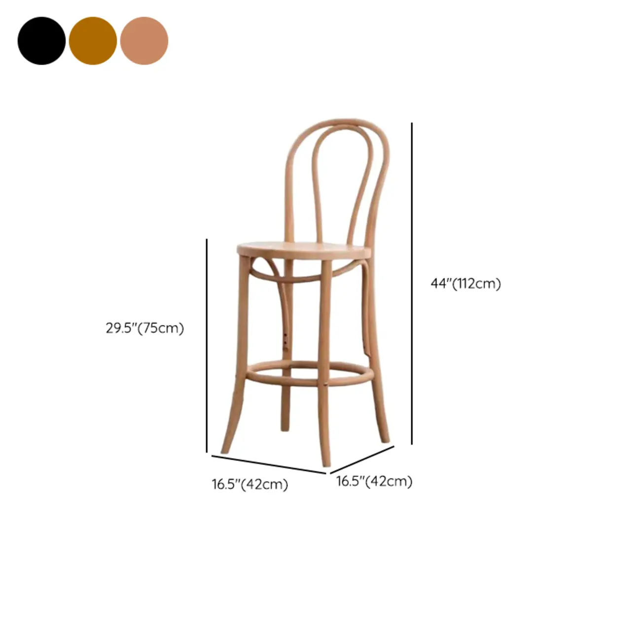 Walnut Beech Wood Leather Seat Bar Stools with Back #size