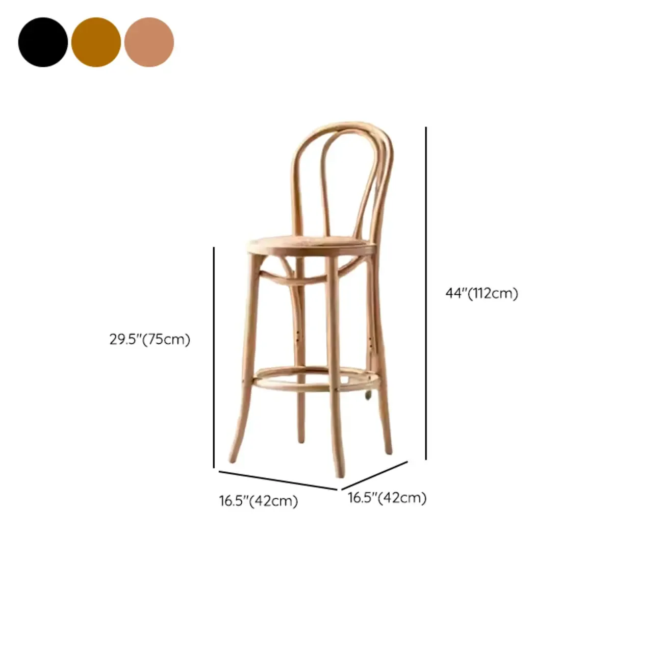 Walnut Beech Wood Leather Seat Bar Stools with Back Image - 17