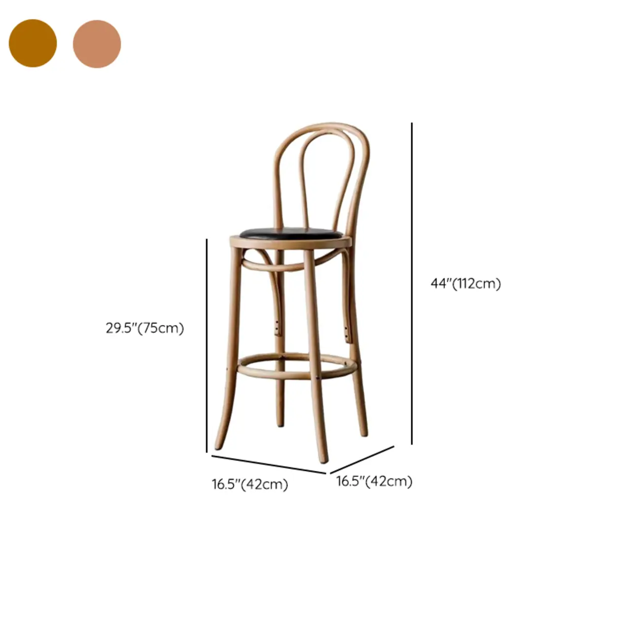 Walnut Beech Wood Leather Seat Bar Stools with Back Image - 18 | homeyfad