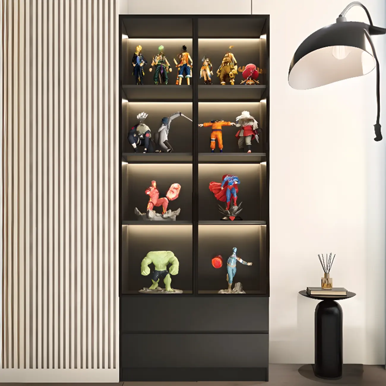 Black Freestanding Wood Wine Cabinet with Glass Doors Image - 4 | homeyfad