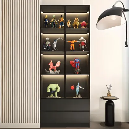 Black Freestanding Wood Wine Cabinet with Glass Doors Image - 4