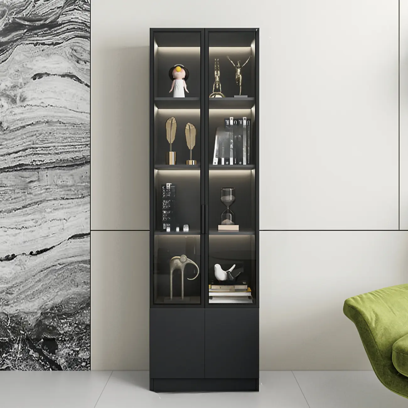 Black Freestanding Wood Wine Cabinet with Glass Doors Image - 8 | homeyfad