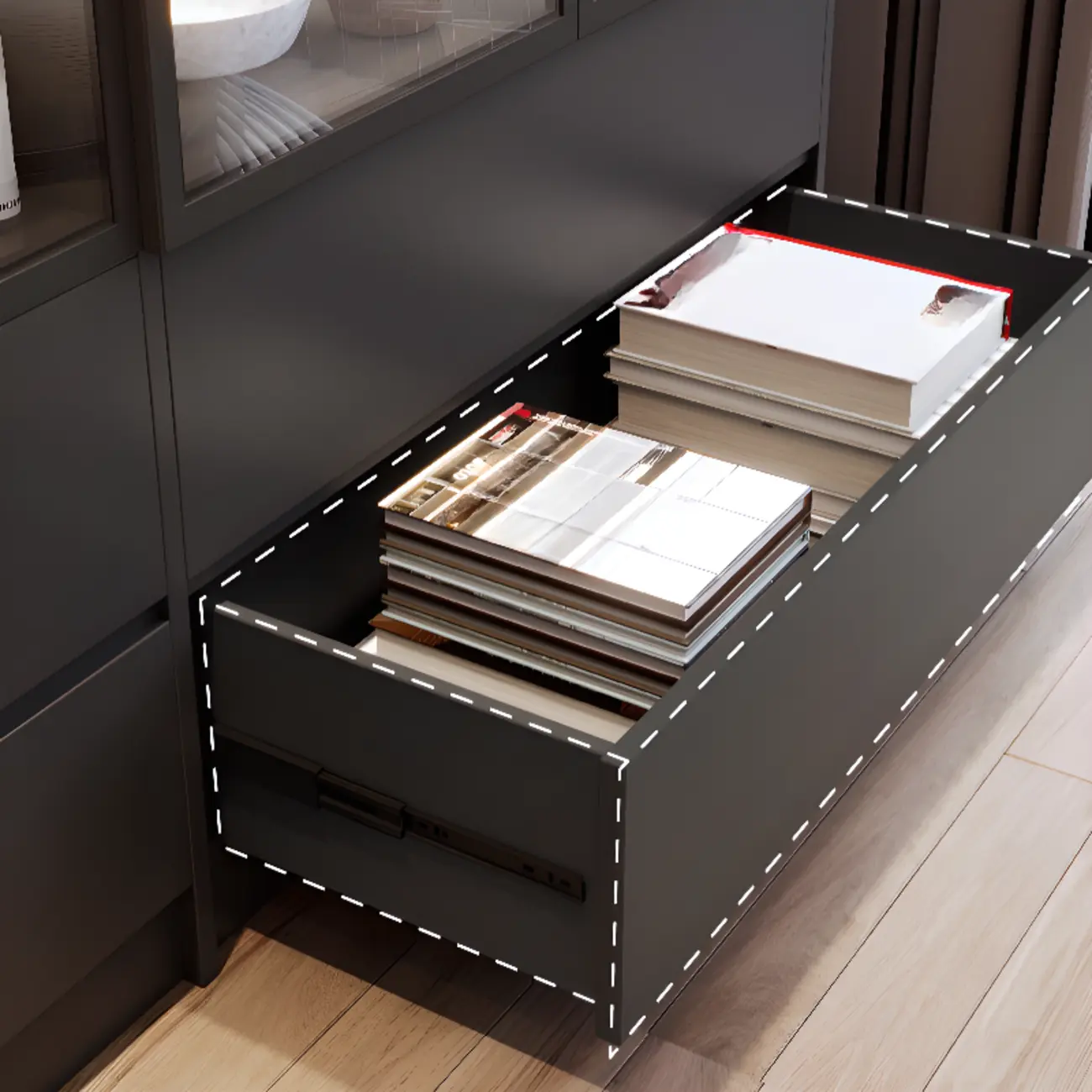 Black Freestanding Wood Wine Cabinet with Glass Doors Image - 13 | homeyfad