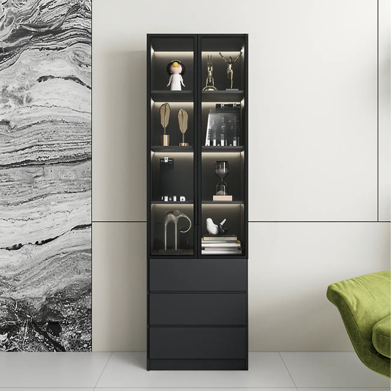Black Freestanding Wood Wine Cabinet with Glass Doors Image - 11 | homeyfad