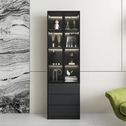 Black Freestanding Wood Wine Cabinet with Glass Doors Image - 11