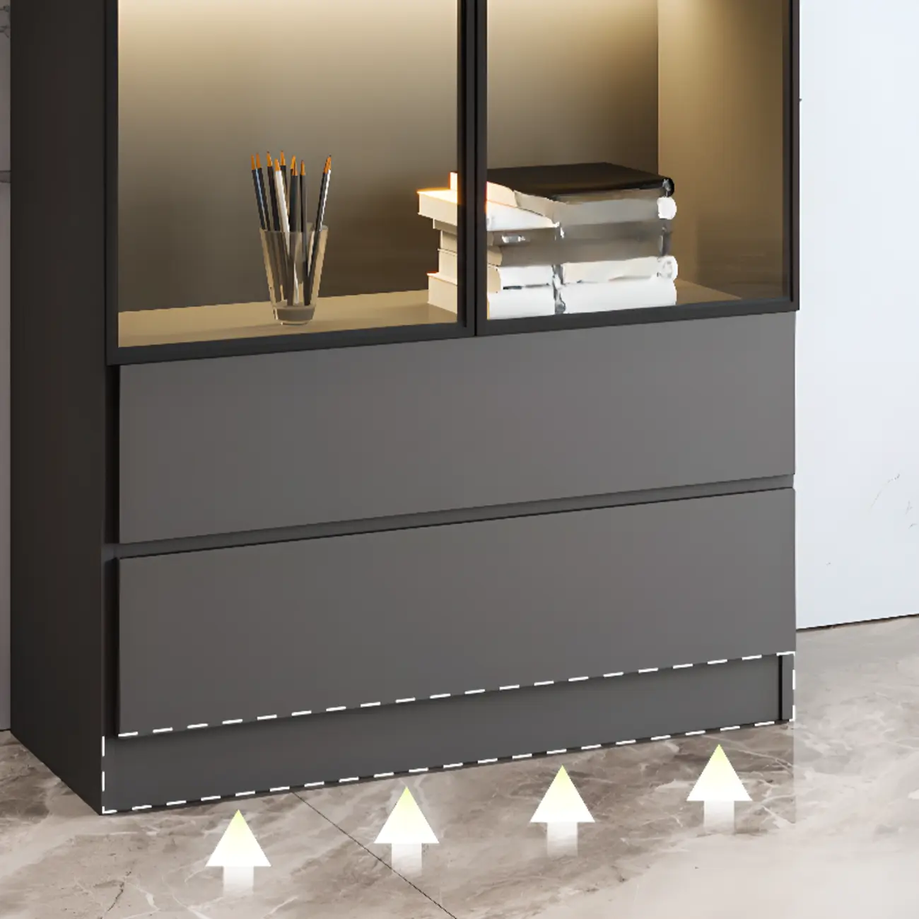 Black Freestanding Wood Wine Cabinet with Glass Doors Image - 16 | homeyfad