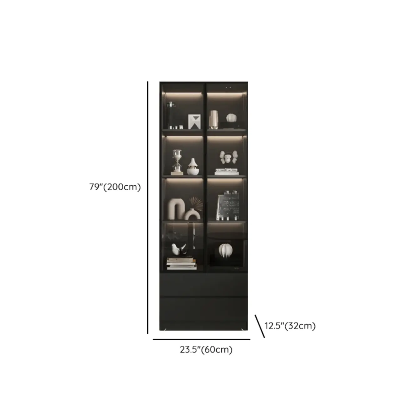 Black Freestanding Wood Wine Cabinet with Glass Doors #size | homeyfad
