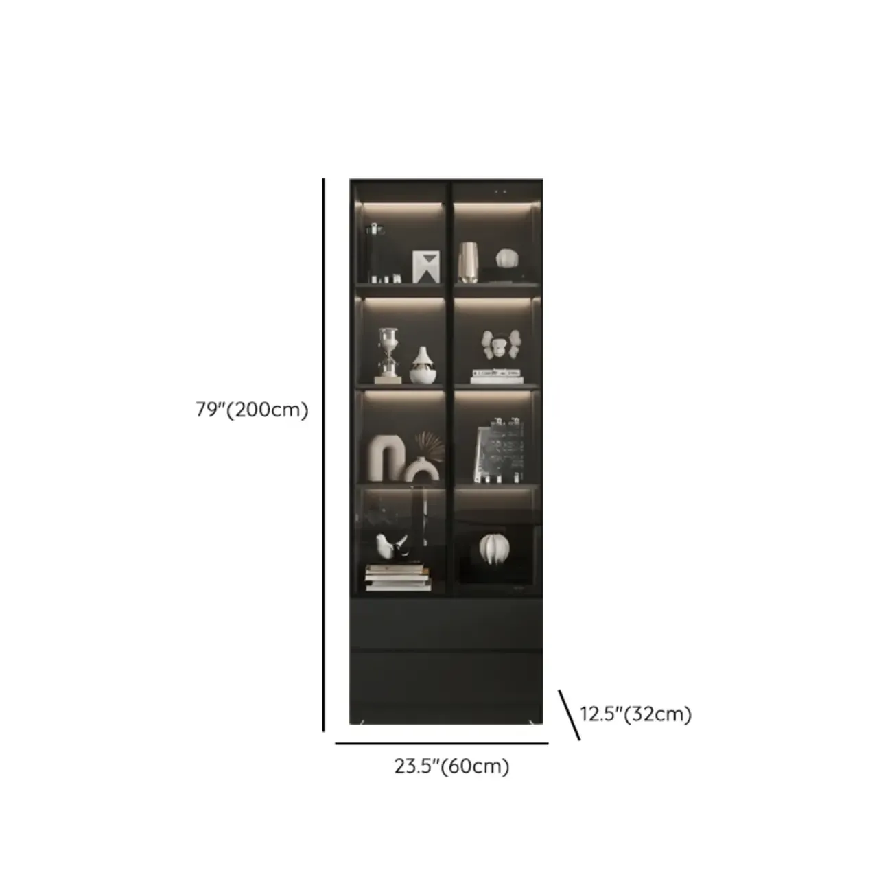 Black Freestanding Wood Wine Cabinet with Glass Doors #size