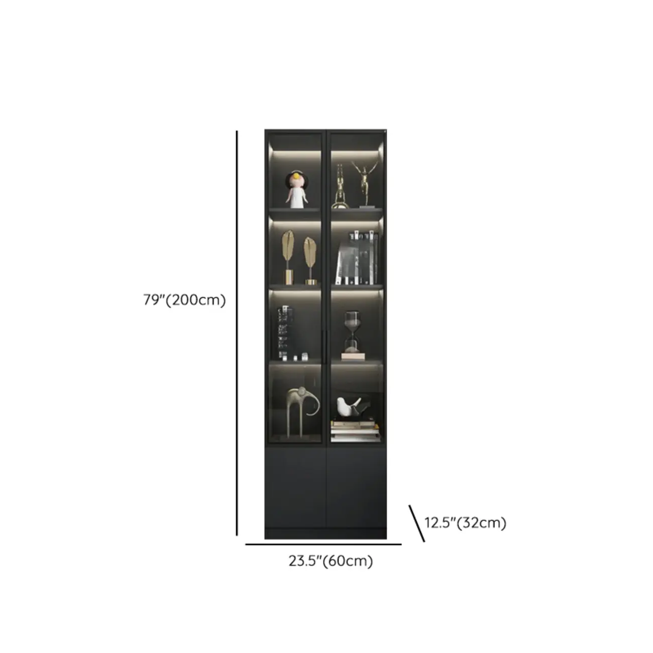 Black Freestanding Wood Wine Cabinet with Glass Doors Image - 19 | homeyfad