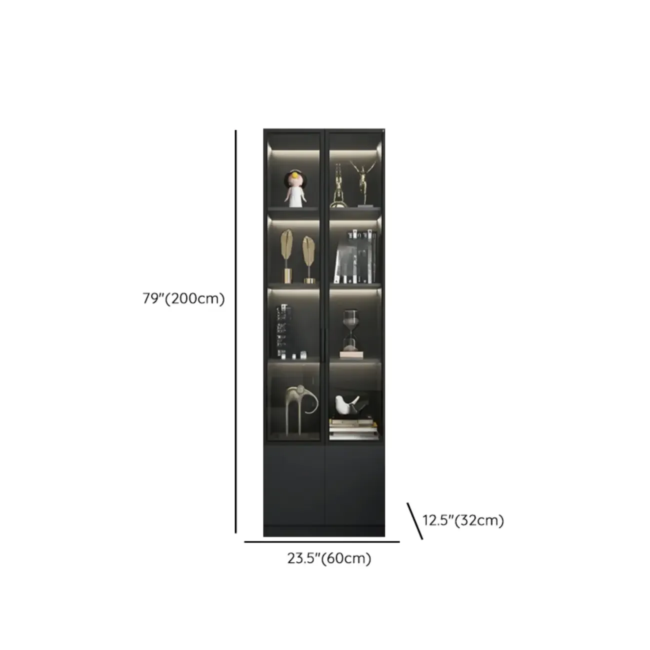 Black Freestanding Wood Wine Cabinet with Glass Doors Image - 19