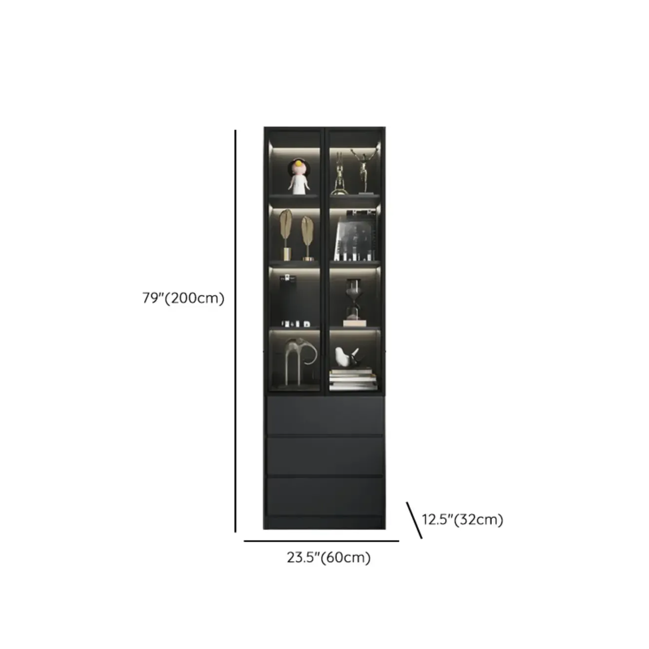 Black Freestanding Wood Wine Cabinet with Glass Doors Image - 20