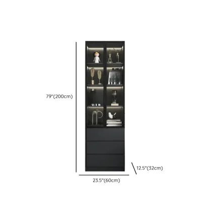Black Freestanding Wood Wine Cabinet with Glass Doors Image - 20