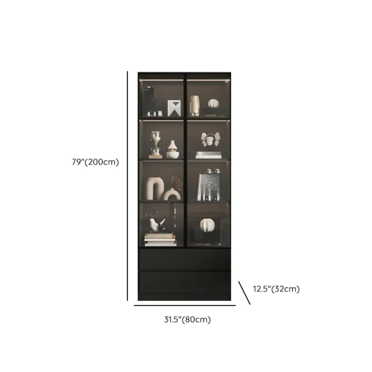 Black Freestanding Wood Wine Cabinet with Glass Doors Image - 21 | homeyfad