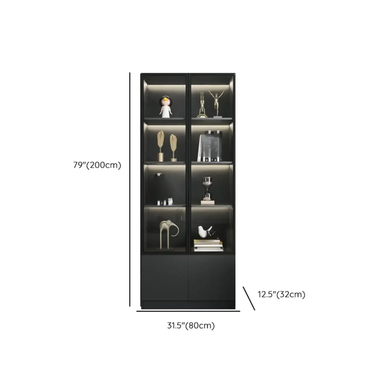 Black Freestanding Wood Wine Cabinet with Glass Doors Image - 23