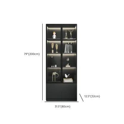 Black Freestanding Wood Wine Cabinet with Glass Doors Image - 23