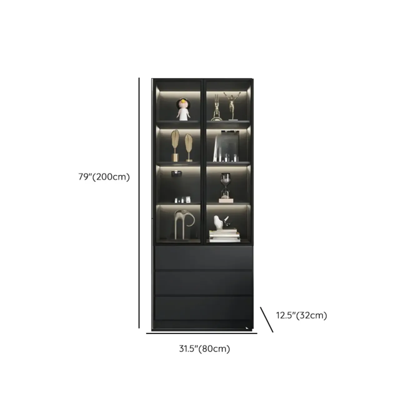 Black Freestanding Wood Wine Cabinet with Glass Doors Image - 24