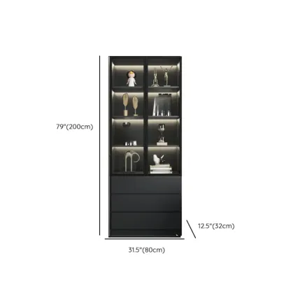 Black Freestanding Wood Wine Cabinet with Glass Doors Image - 24