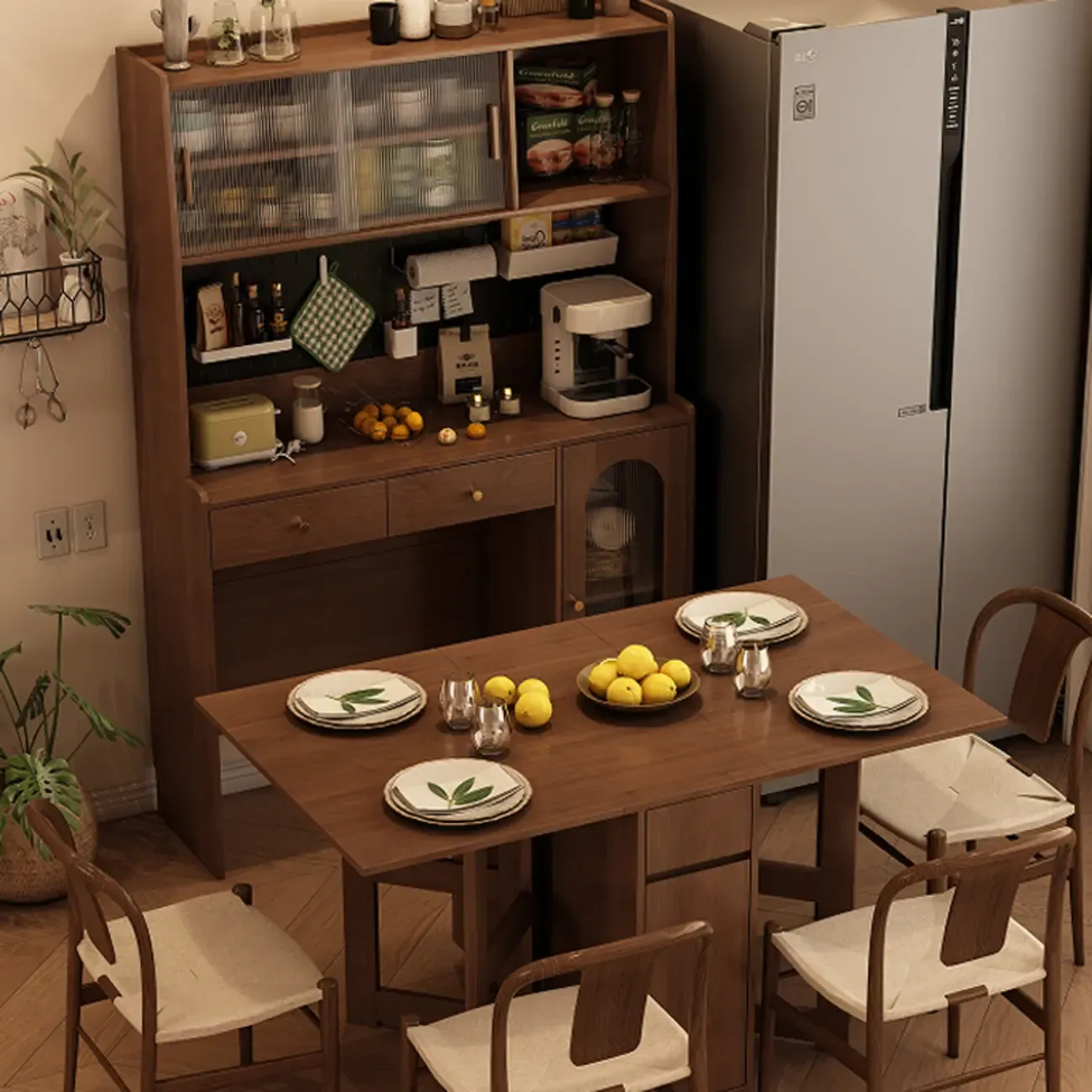 Space-Saving Brown 2-Drawer Wood Buffet Table Sliding Doors Image - 6