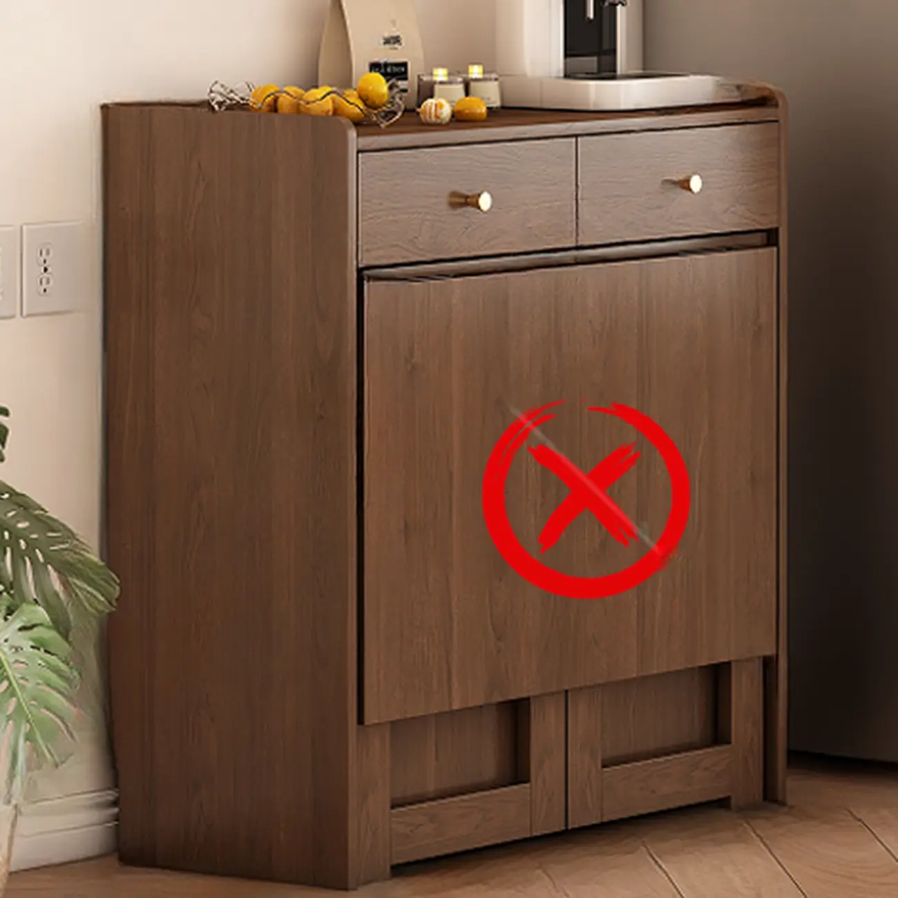 Space-Saving Brown 2-Drawer Wood Buffet Table Sliding Doors Image - 4 | homeyfad