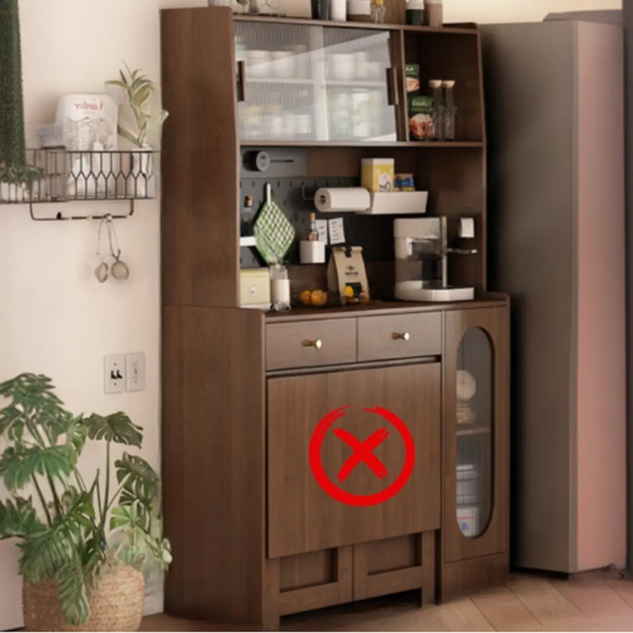 Space-Saving Brown 2-Drawer Wood Buffet Table Sliding Doors Image - 2 | homeyfad