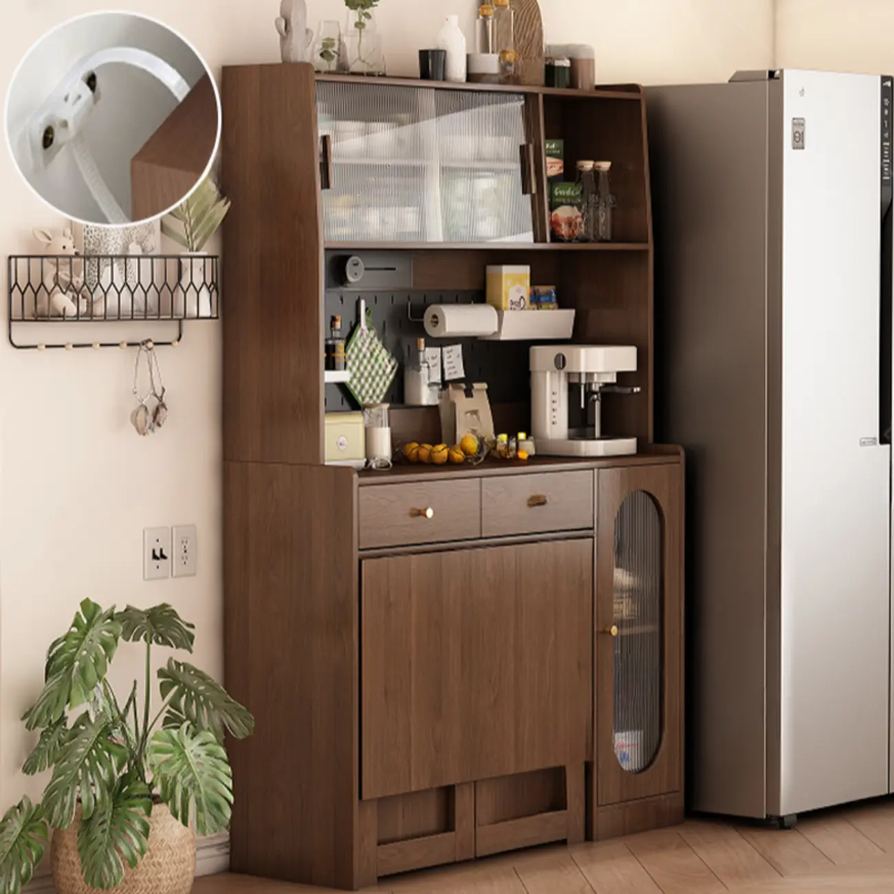 Space-Saving Brown 2-Drawer Wood Buffet Table Sliding Doors Image - 1 | homeyfad