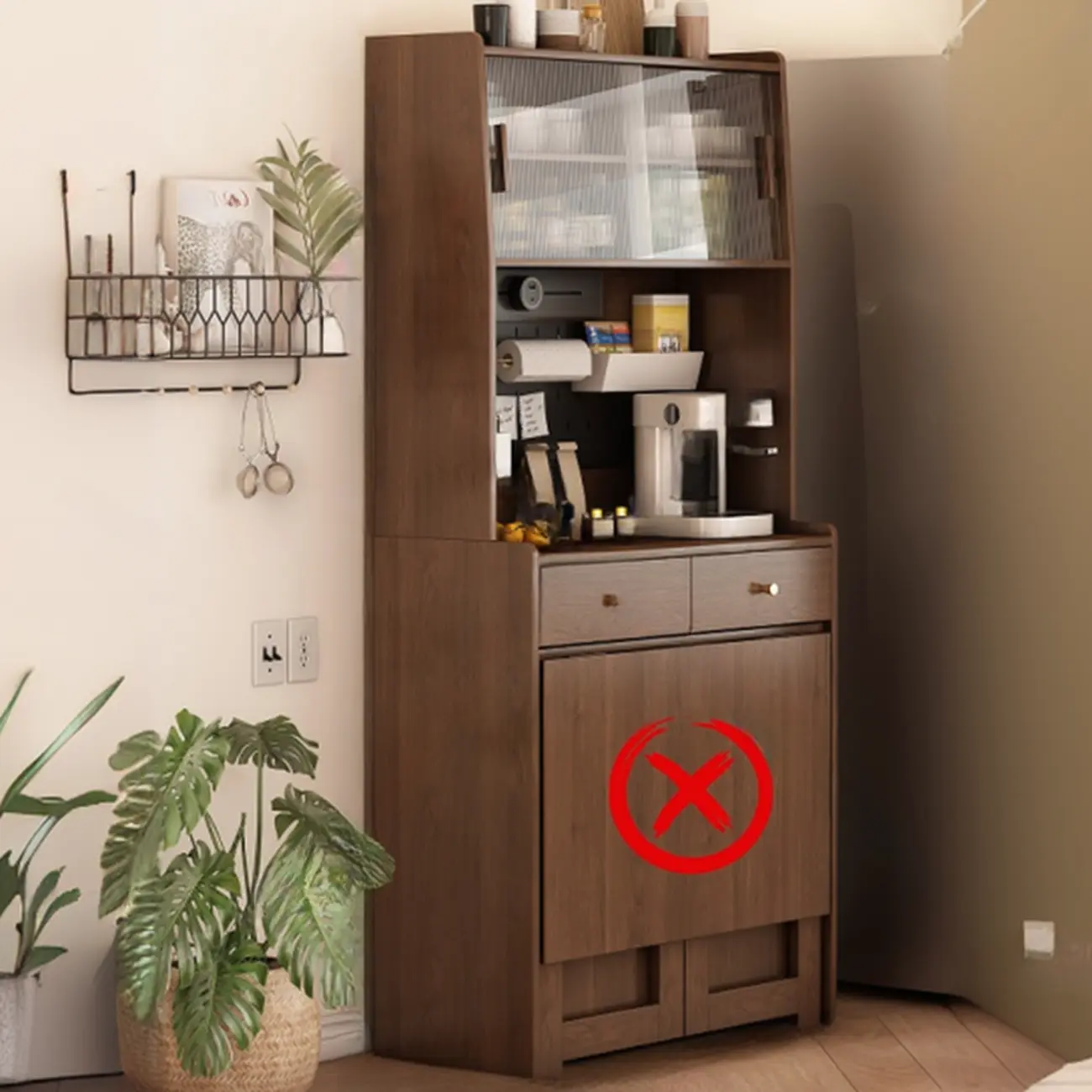 Space-Saving Brown 2-Drawer Wood Buffet Table Sliding Doors Image - 3 | homeyfad