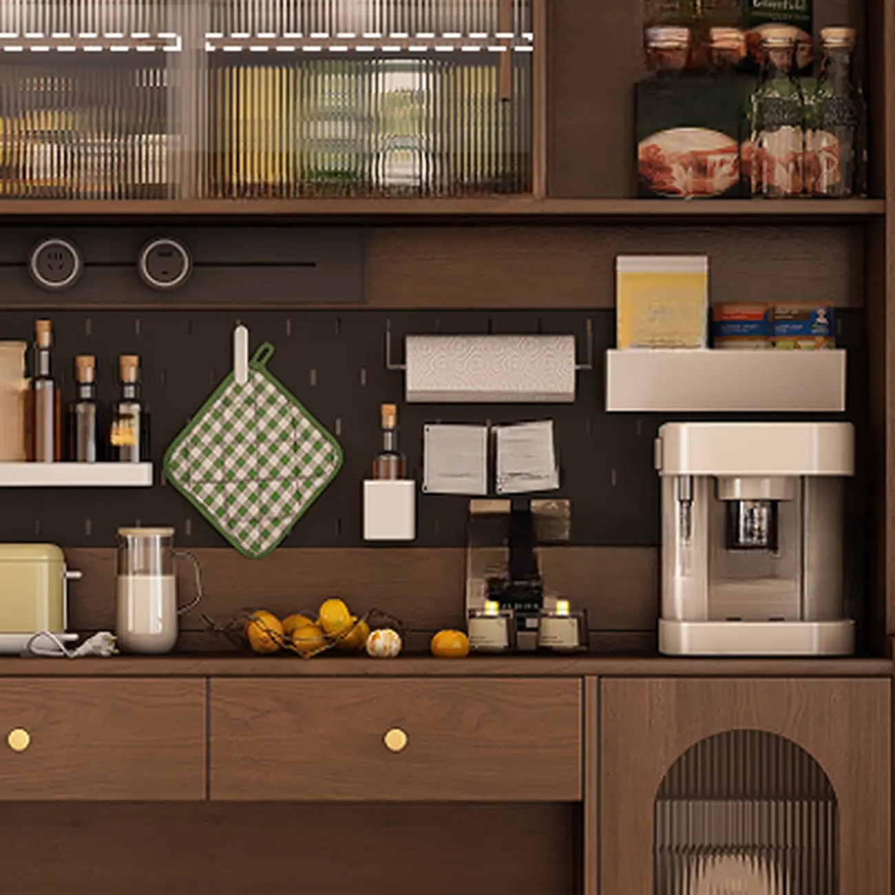 Space-Saving Brown 2-Drawer Wood Buffet Table Sliding Doors Image - 11 | homeyfad