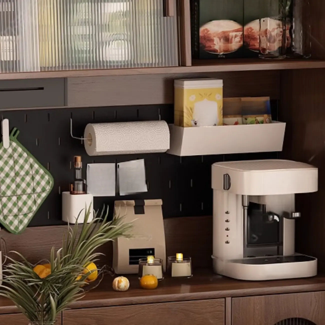 Space-Saving Brown 2-Drawer Wood Buffet Table Sliding Doors Image - 12 | homeyfad