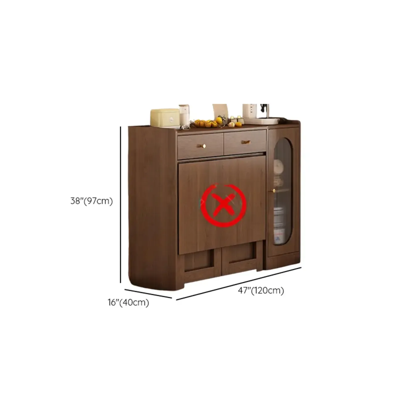 Space-Saving Brown 2-Drawer Wood Buffet Table Sliding Doors #size