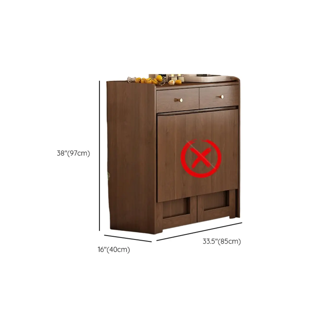 Space-Saving Brown 2-Drawer Wood Buffet Table Sliding Doors Image - 17 | homeyfad