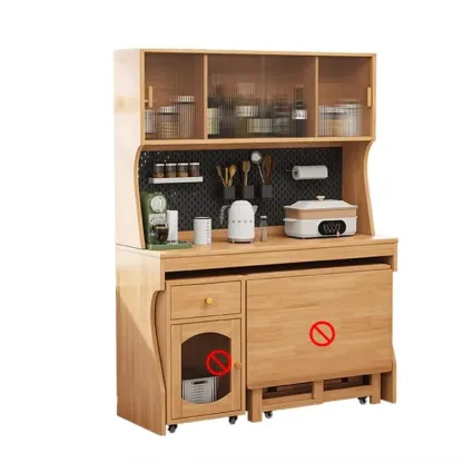 Mobile Natural Wood Hutch Top Kitchen Sideboard with Doors Image - 4