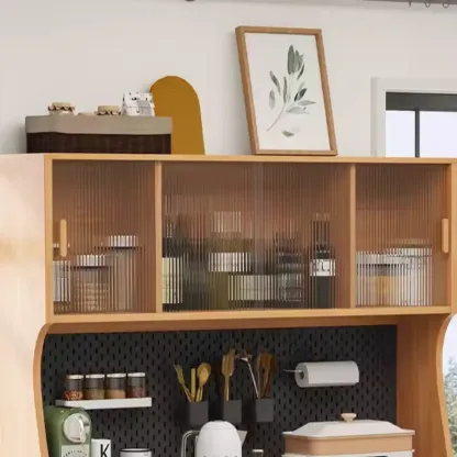 Mobile Natural Wood Hutch Top Kitchen Sideboard with Doors Image - 9