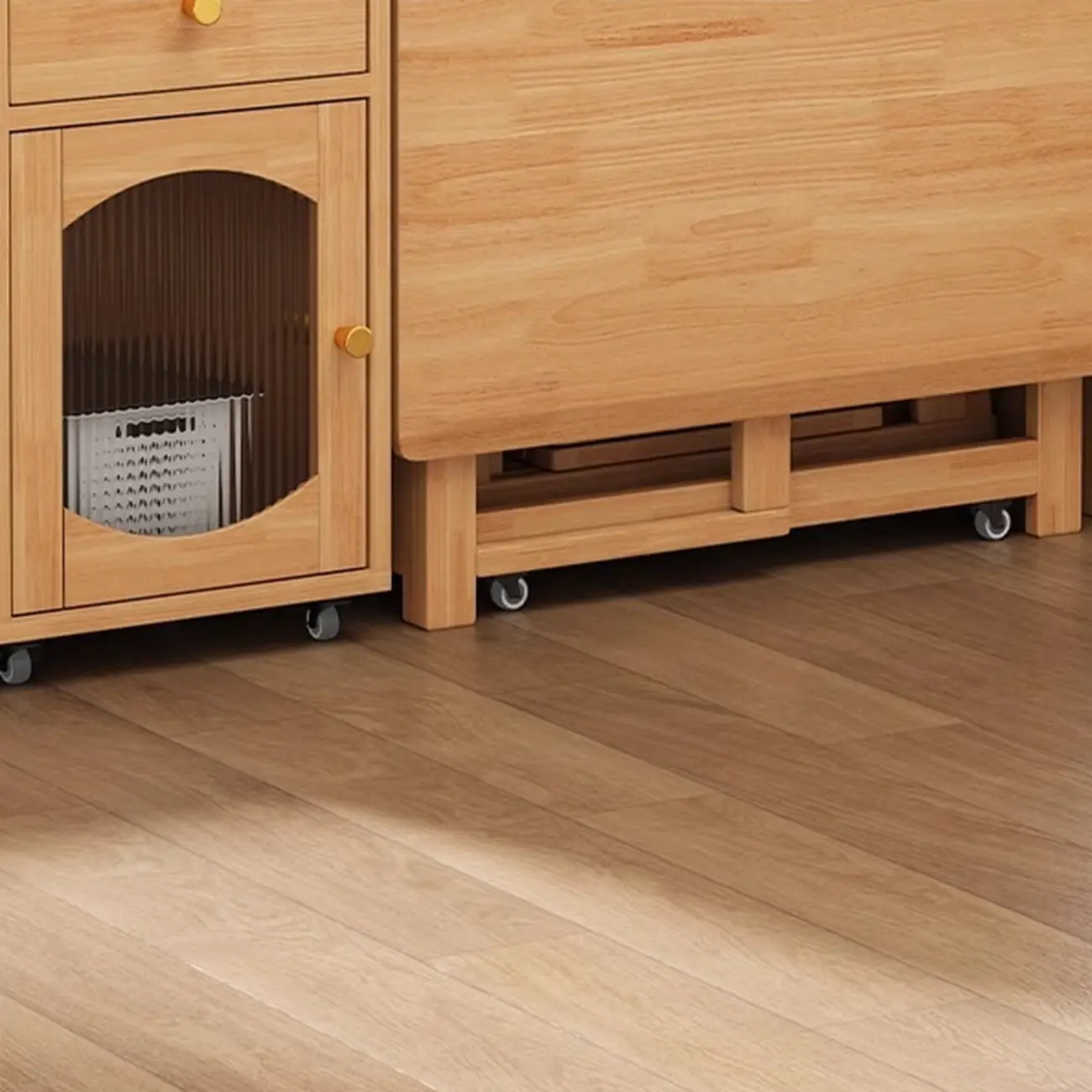 Mobile Natural Wood Hutch Top Kitchen Sideboard with Doors Image - 10 | homeyfad