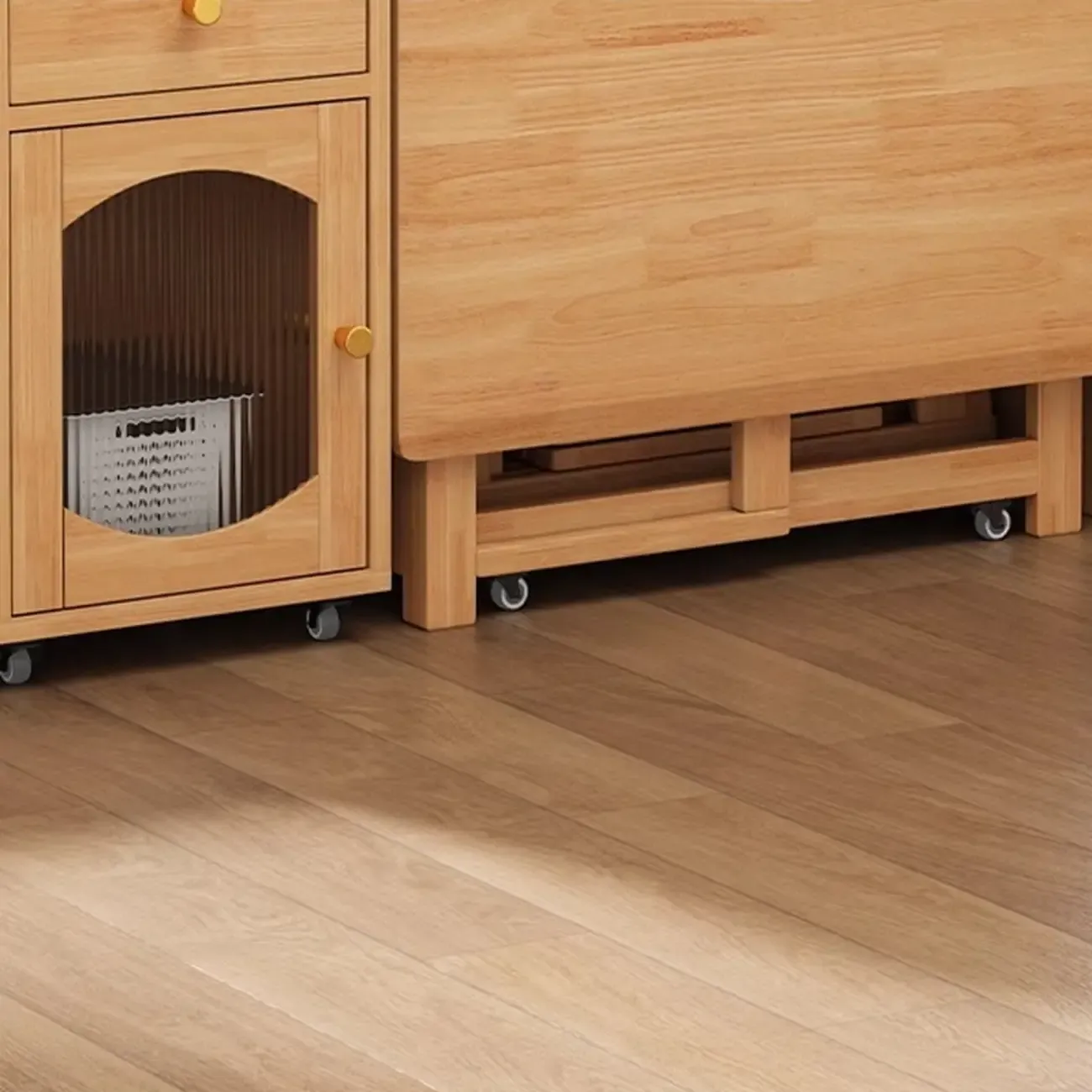 Mobile Natural Wood Hutch Top Kitchen Sideboard with Doors Image - 10