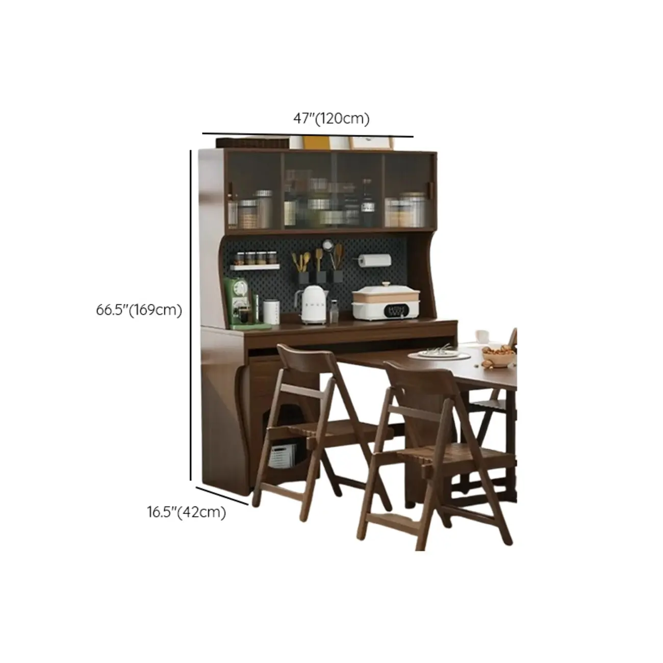 Mobile Natural Wood Hutch Top Kitchen Sideboard with Doors #size | homeyfad