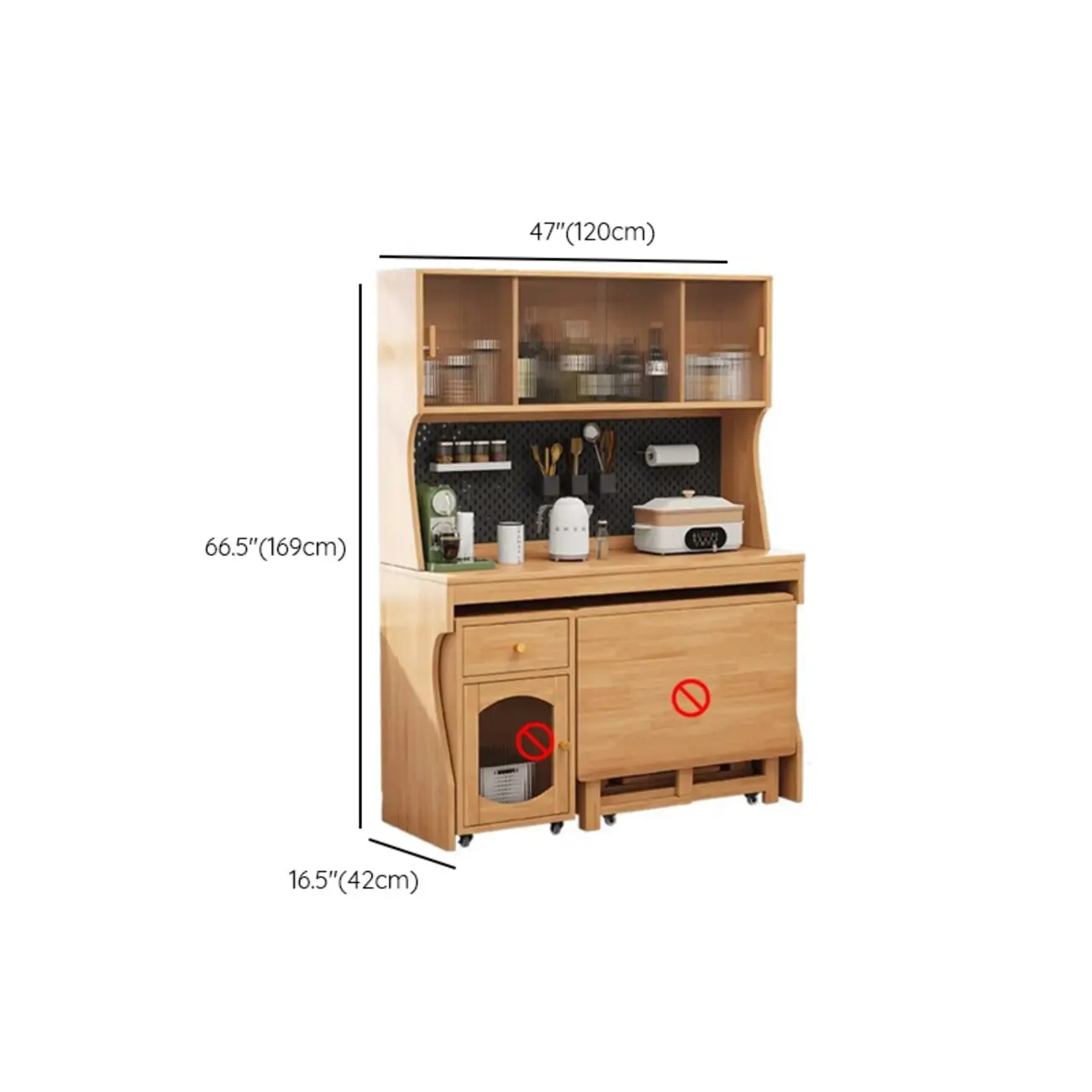 Mobile Natural Wood Hutch Top Kitchen Sideboard with Doors Image - 12 | homeyfad