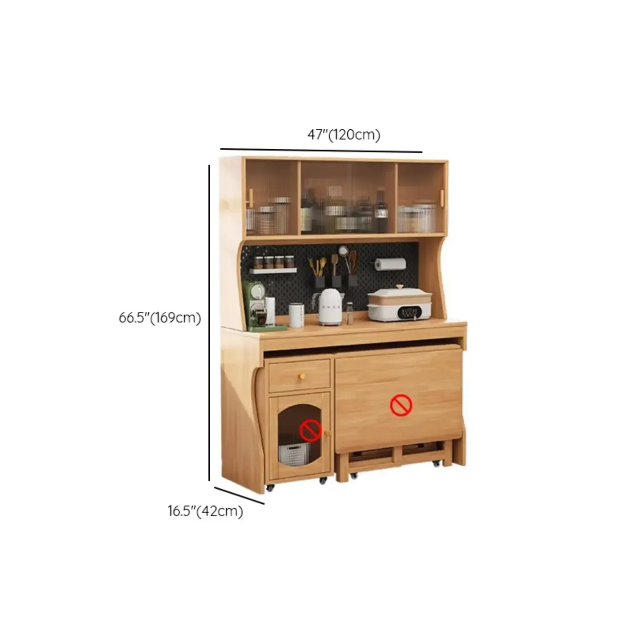 Mobile Natural Wood Hutch Top Kitchen Sideboard with Doors Image - 12