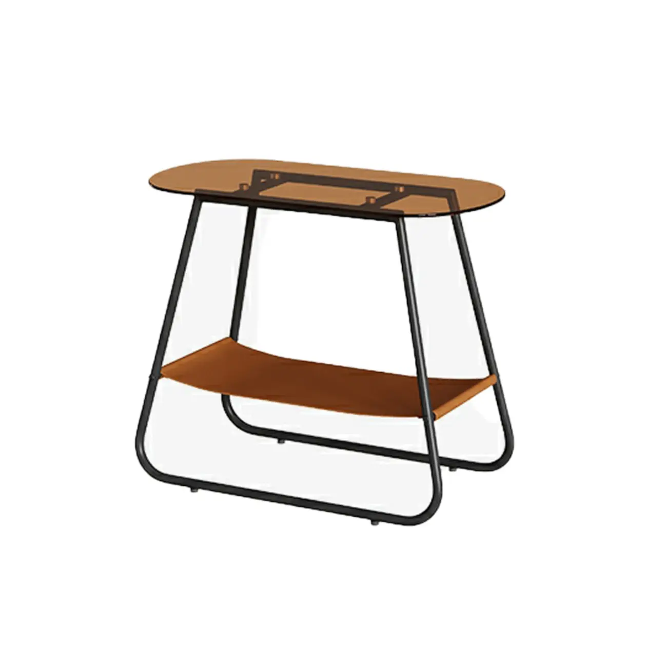 Brown Glass Top Oval Metal Frame Storage Side Table Image - 4 | homeyfad
