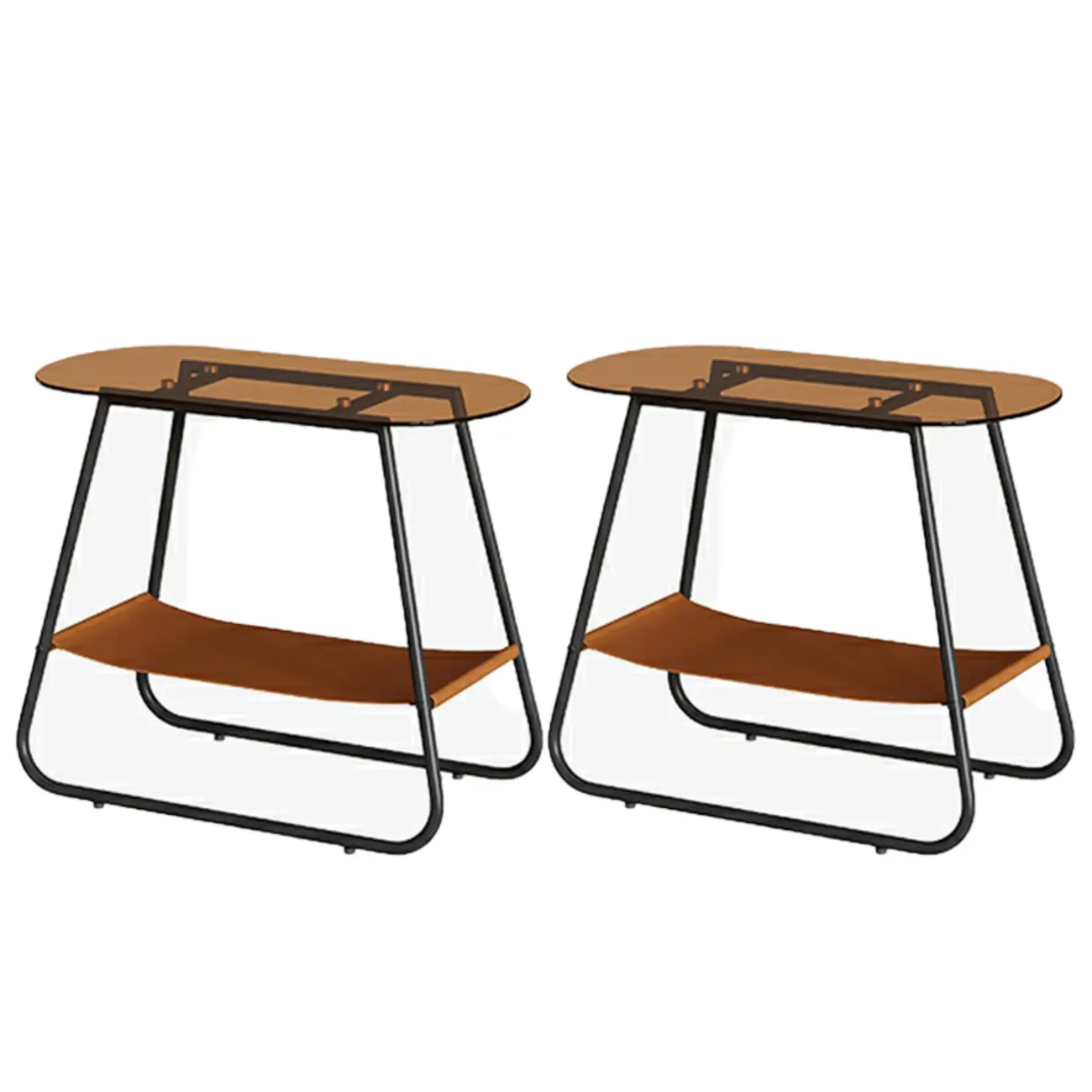 Brown Glass Top Oval Metal Frame Storage Side Table Image - 5 | homeyfad