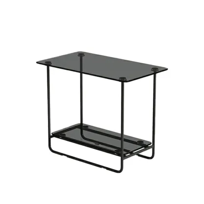 Brown Glass Top Oval Metal Frame Storage Side Table Image - 6